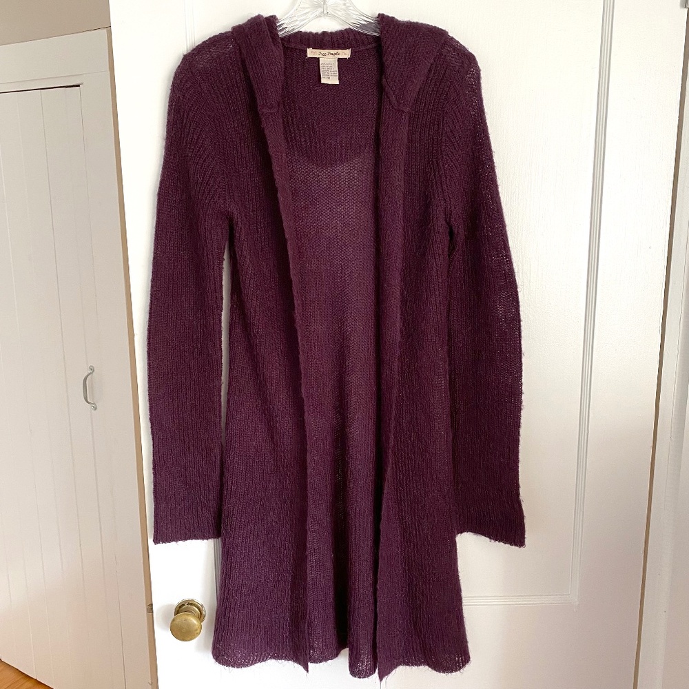 Vintage 90s Free People Mohair Blend Hooded Duster Cardigan - Size M